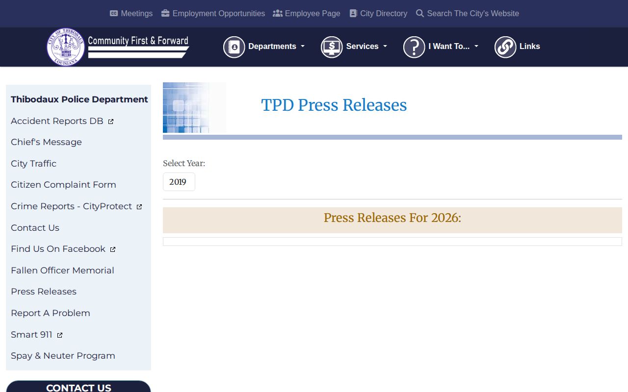 Thibodaux Police Department arrest press-release index